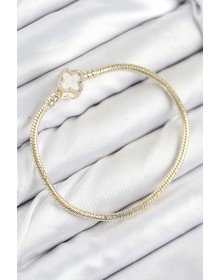 Pirinç Charm Zirkon Taşlı Yonca Model Gold Renk Kadın Bileklik