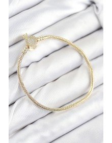 Pirinç Charm Zirkon Taşlı Taç Model Gold Renk Kadın Bileklik