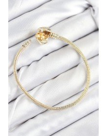 Pirinç Charm Zirkon Taşlı Kalp Model Gold Renk Kadın Bileklik