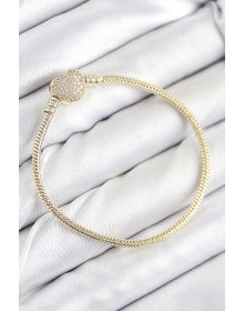 Pirinç Charm Zirkon Taşlı Kalp Model Gold Renk Kadın Bileklik