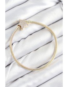 Pirinç Charm Zirkon Taşlı Yıldız Model Gold Renk Kadın Bileklik