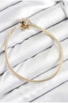 Pirinç Charm Zirkon Taşlı Yıldız Model Gold Renk Kadın Bileklik Pirinç Charm Zirkon Taşlı Yıldız Model Gold Renk Kadın Bileklik