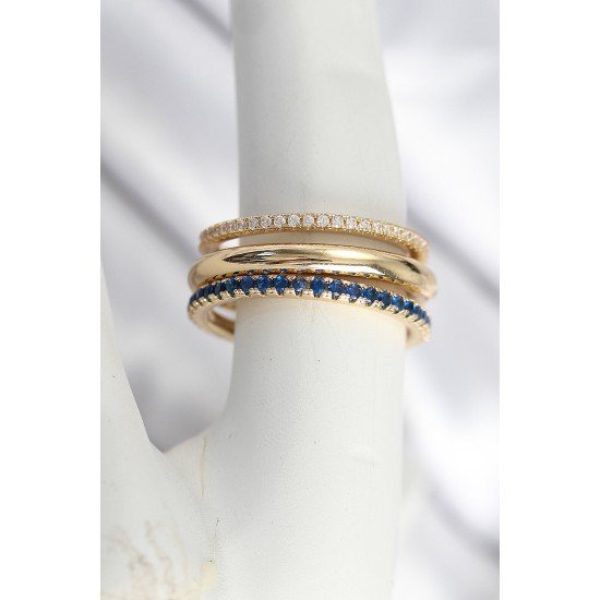 Pirinç Gold Renk Zirkon Taşlı 3'Lü Kadın Yüzük Pirinç Gold Renk Zirkon Taşlı 3'Lü Kadın Yüzük