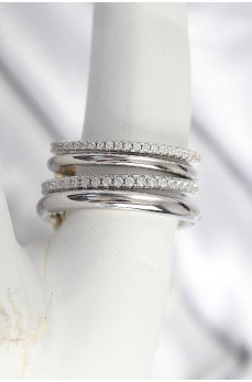 Pirinç Gümüş Renk Zirkon Taşlı 4'Lü Kadın Yüzük