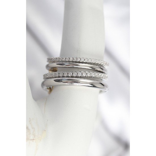 Pirinç Gümüş Renk Zirkon Taşlı 4'Lü Kadın Yüzük