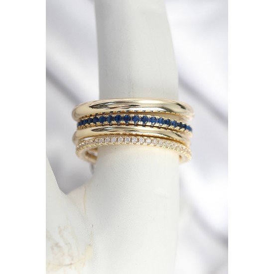 Pirinç Zirkon Taşlı Mix Renk 3'Lü Kadın Yüzük