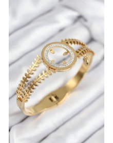 316L Çelik Zirkon Taşlı Çeyrek Takılabilir Gold Renk Kelepçe