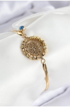 316L Çelik Nazar Boncuk Detaylı Hayat Ağacı Model İtalyan Zincir Gold Renk Kadın Bileklik