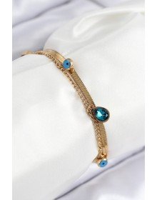 316L Çelik Nazar Boncuk Detaylı Mavi Zirkon Taşlı Model İtalyan Zincir Gold Renk Kadın Bileklik