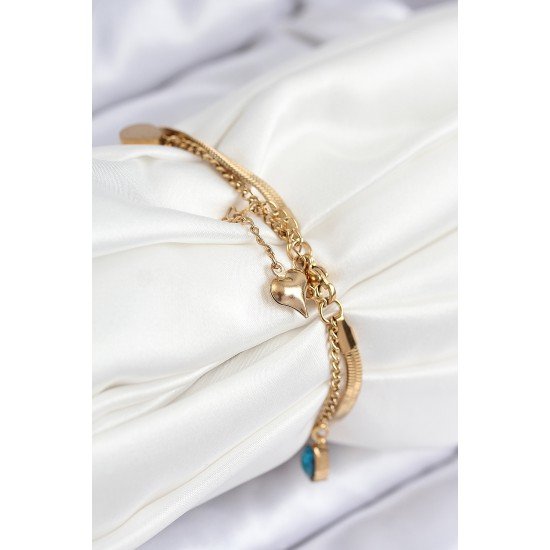 316L Çelik Nazar Boncuk Detaylı Mavi Zirkon Taşlı Model İtalyan Zincir Gold Renk Kadın Bileklik