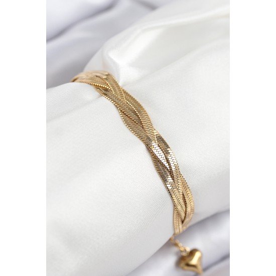 316L Çelik Örgü İtalyan Zincir Model Gold Renk Kadın Bileklik