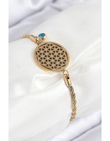 316L Çelik Nazar Boncuğu Detaylı Yaşam Çiçeği Model Gold Renk Kadın Bileklik