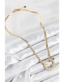 316L Çelik Zirkon Taşlı Çeyrek Takılabilir Gold Renk Kadın Kolye