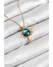 316L Çelik Zirkon Taşlı Gezegen Model Gold Renk Kadın Kolye