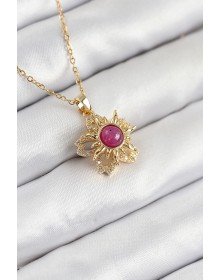 316L Çelik Zirkon Taşlı Döner Güneş Model Gold Renk Kadın Kolye