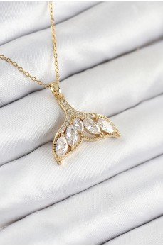 316L Çelik Zirkon Taşlı Balık Kuyruğu Model Gold Renk Kadın Kolye