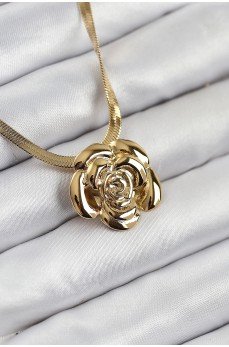 316L Çelik Gül Figürlü İtalyan Zincir Model Gold Renk Kadın Kolye