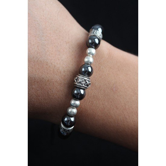 Doğal Taş X Model Antrasit Renk Asansörlü Erkek Bileklik