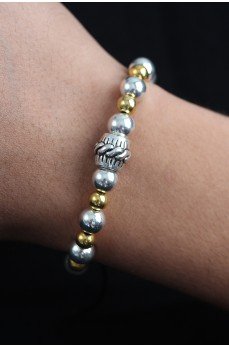 Doğal Taş Sarmal Model Gold Ve Gümüş Renk Asansörlü Erkek Bileklik