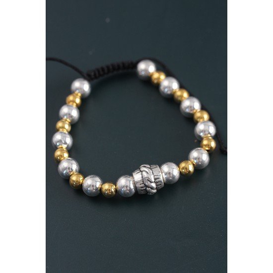 Doğal Taş Sarmal Model Gold Ve Gümüş Renk Asansörlü Erkek Bileklik