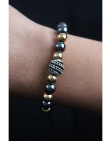 Doğal Taş Sarmal Model Gold Ve Füme Renk Asansörlü Erkek Bileklik