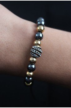 Doğal Taş Sarmal Model Gold Ve Füme Renk Asansörlü Erkek Bileklik