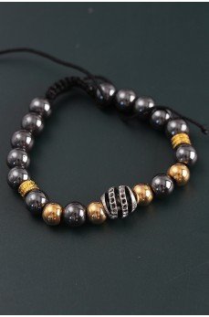 Doğal Taş Sarmal Model Gold Ve Füme Renk Asansörlü Erkek Bileklik