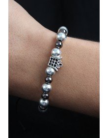 Doğal Taş Kral Tacı Model Gümüş Ve Füme Renk Asansörlü Erkek Bileklik