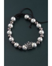 Doğal Taş Kral Tacı Model Gümüş Ve Füme Renk Asansörlü Erkek Bileklik