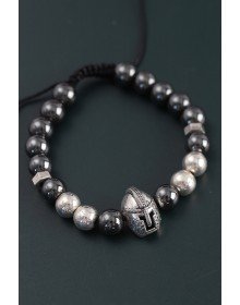 Doğal Taş Gladyatör Model Gümüş Ve Füme Renk Asansörlü Erkek Bileklik