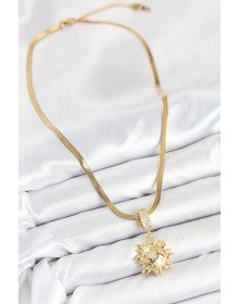 316L Çelik Zirkon Taşlı Güneş Model Gold Renk Kadın Kolye