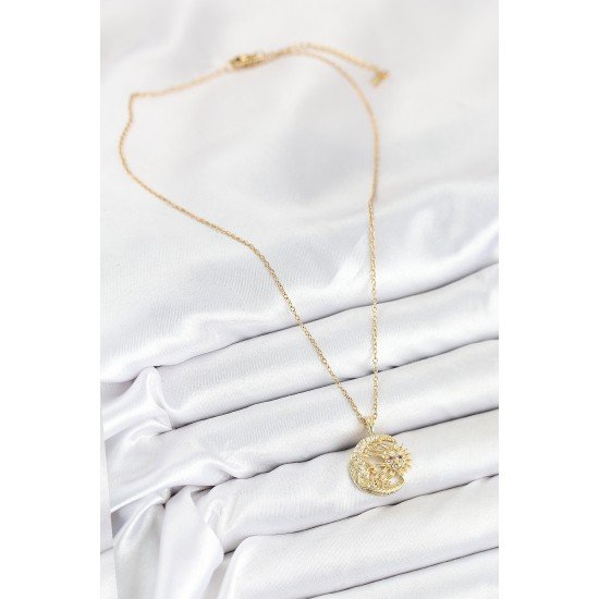 316L Çelik Zirkon Taşlı Ay Ve Güneş Model Gold Renk Kadın Kolye