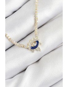 Pirinç Zirkon Taşlı Su Yolu Göz Model Gold Renk Kadın Kolye