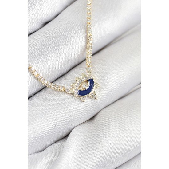 Pirinç Zirkon Taşlı Su Yolu Göz Model Gold Renk Kadın Kolye