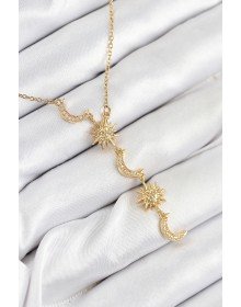 316L Çelik Zirkon Taşlı Güneş Ve Ay Model Gold Renk Kadın Kolye