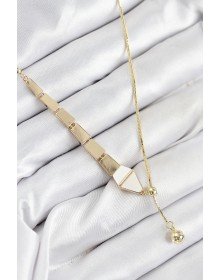 Pirinç Yılan Model Gold Renk Asansörlü Kadın Kolye