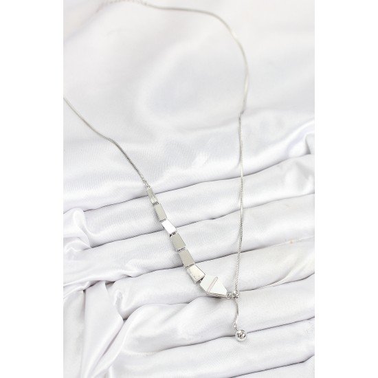 Pirinç Yılan Model Gümüş Renk Asansörlü Kadın Kolye