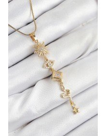 316L Çelik Zirkon Taşlı Güneş Ve Ay Enerji Model Gold Renk Kadın Kolye