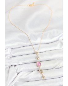Pirinç Zincir Pembe Gold Renk Zirkon Taşlı Y Kolye