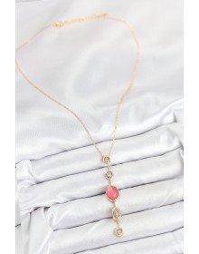 Pirinç Zincir Pembe Gold Renk Zirkon Taşlı Y Kolye