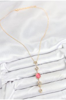 Pirinç Zincir Pembe Gold Renk Zirkon Taşlı Y Kolye