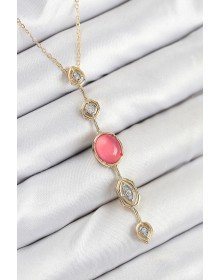 Pirinç Zincir Pembe Gold Renk Zirkon Taşlı Y Kolye