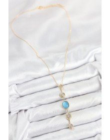 Pirinç Zincir Mavi Gold Renk Zirkon Taşlı Y Kolye