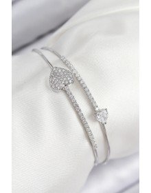 Pirinç Zirkon Taşlı Kalp Model Gümüş Renk Kadın Bileklik