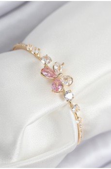 Pirinç Zirkon Taşlı Kelebek Model Gold Renk Kadın Bileklik