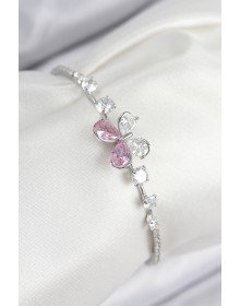 Pirinç Zirkon Taşlı Kelebek Model Gümüş Renk Kadın Bileklik