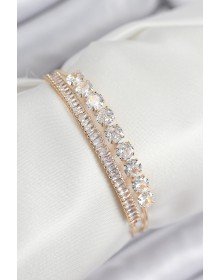 Pirinç Zirkon Taşlı Su Yolu Model Gold Renk Kadın Bileklik