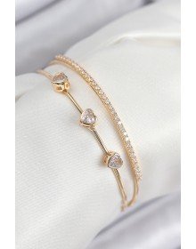 Pirinç Zirkon Taşlı Kalp Model Gold Renk Kadın Bileklik