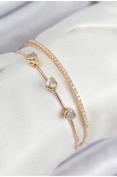 Pirinç Zirkon Taşlı Kalp Model Gold Renk Kadın Bileklik