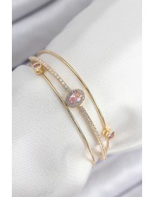 Pirinç Zirkon Taşlı Baget Model Gold Renk Kadın Bileklik